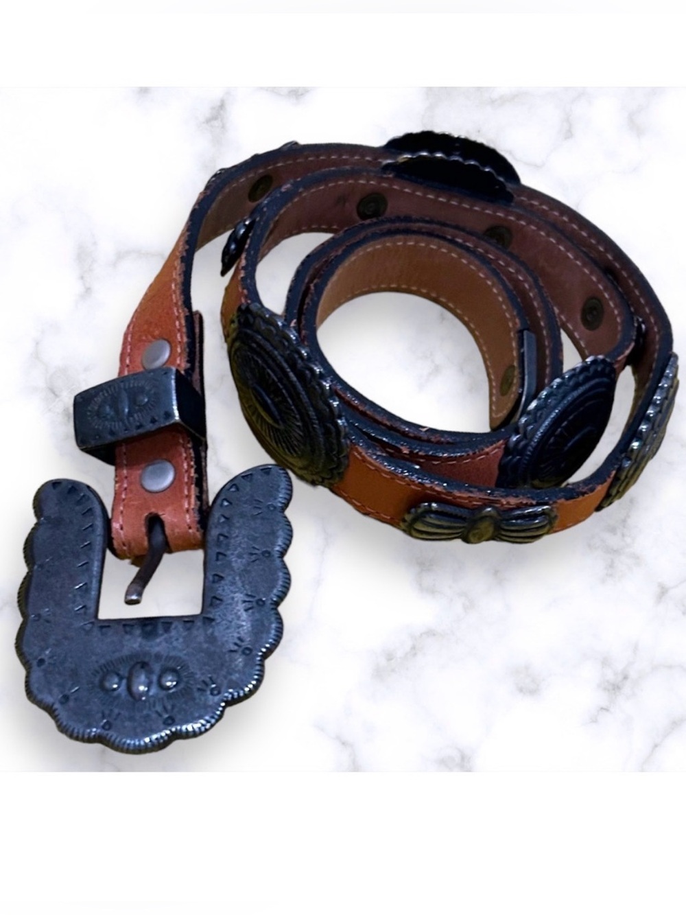 Streets Ahead Belt Brown Leather Metal Medium Western Statement Fashion